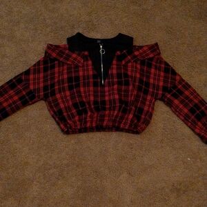 Plaid open shoulder top